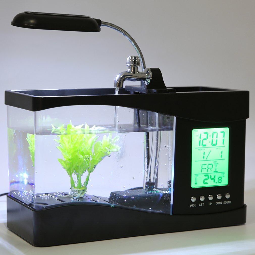 Usb Desktop Mini Fish Tank Aquarium Lcd Timer Clock Led Lamp Light